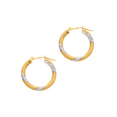 Two-tone Gold Diamond Cut/ Textured Tonal Fashion Hoop Earring