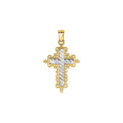 Two-tone Gold Diamond Cut/ Textured Crosses Charm