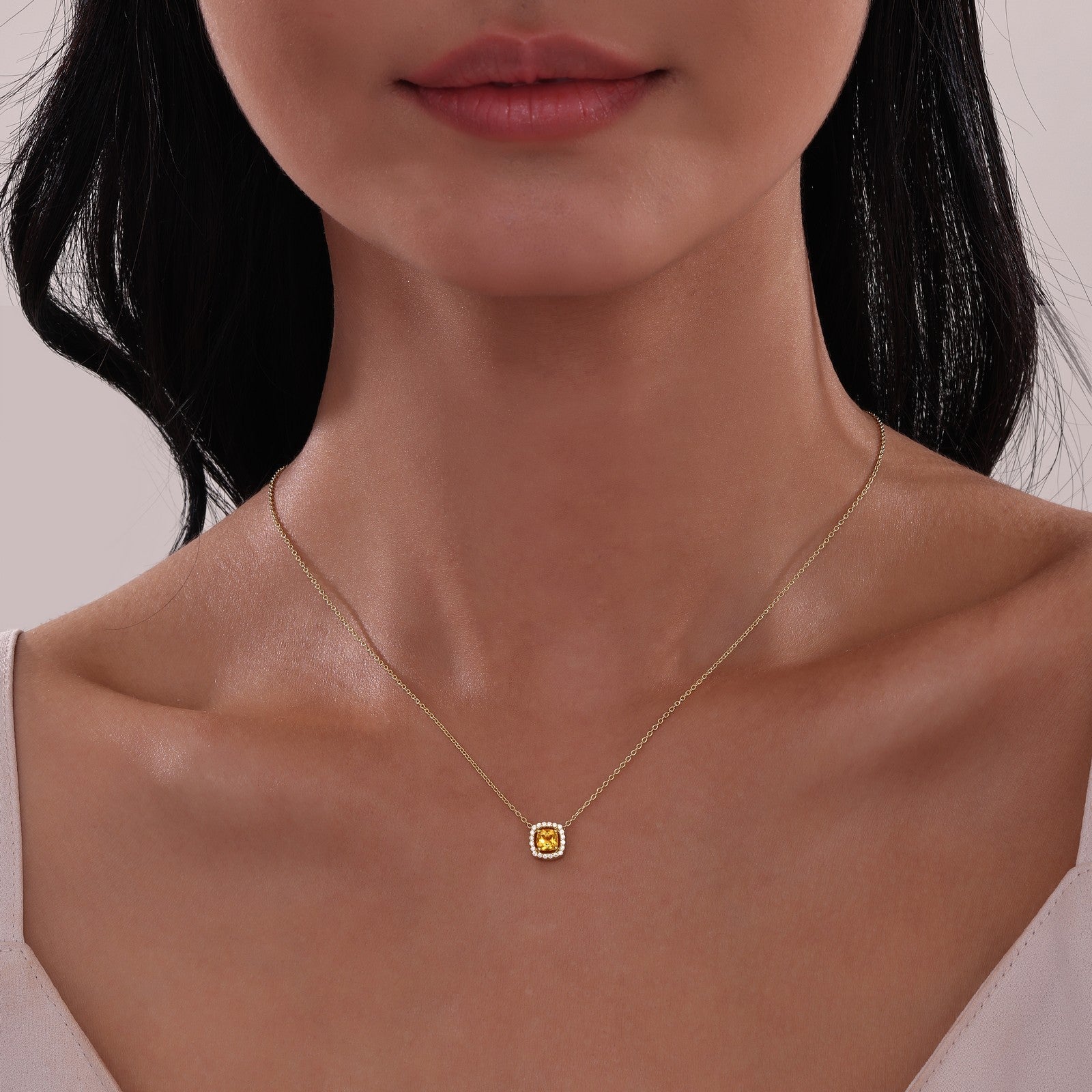 LAFONN Cushion-Cut Halo Necklace N0100CLP18