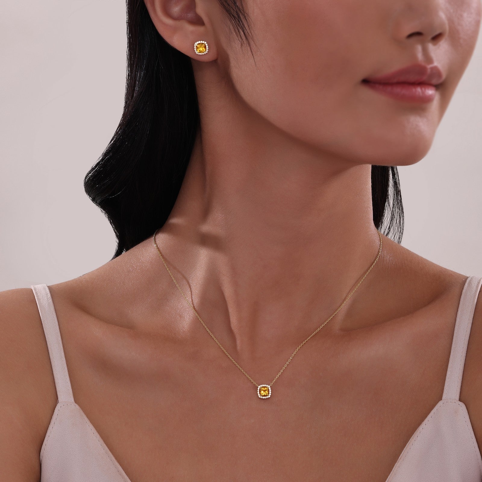 LAFONN Cushion-Cut Halo Necklace N0100CLP18