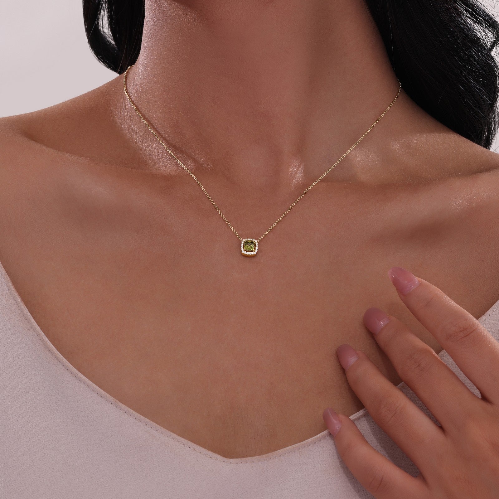 LAFONN Cushion-Cut Halo Necklace N0100CLP18
