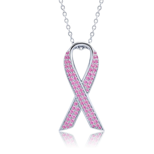LAFONN Pave Pink Ribbon Necklace N0178PKP24