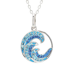 Sterling silver small wave necklace with blue and light blue crystals
