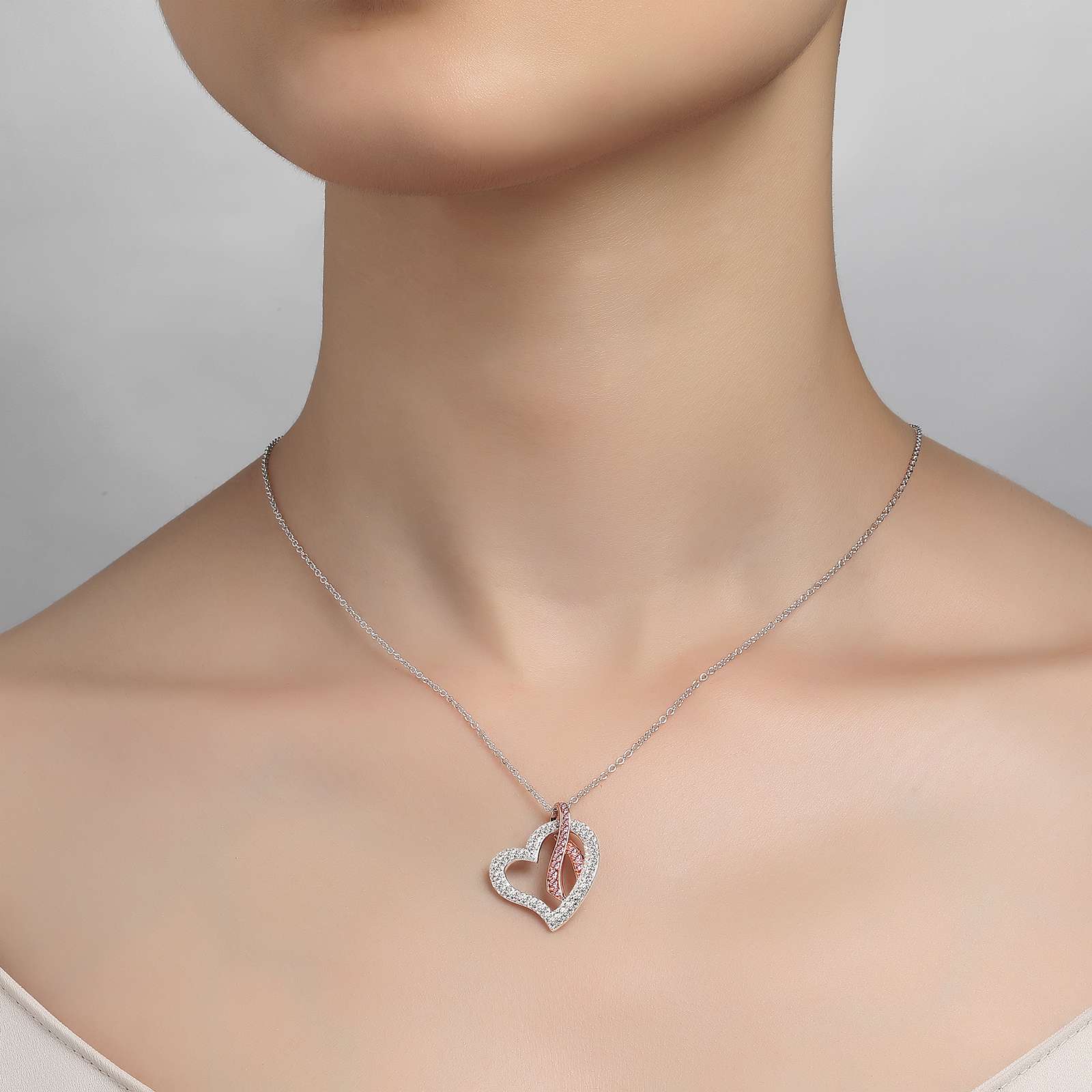 LAFONN Pink Ribbon Heart Pendant Necklace P0159CPP18