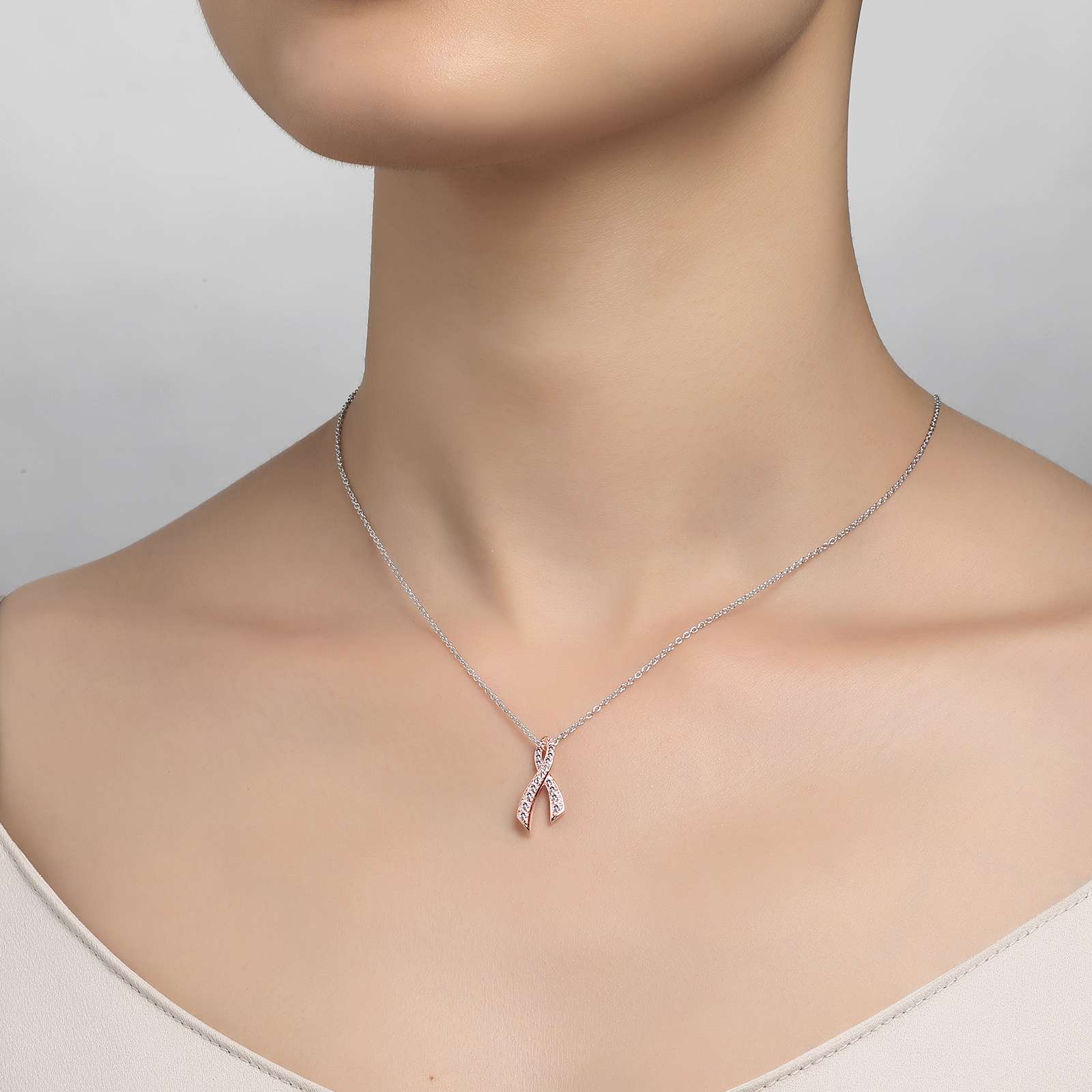 LAFONN Pink Ribbon Pendant Necklace P0172CPP18