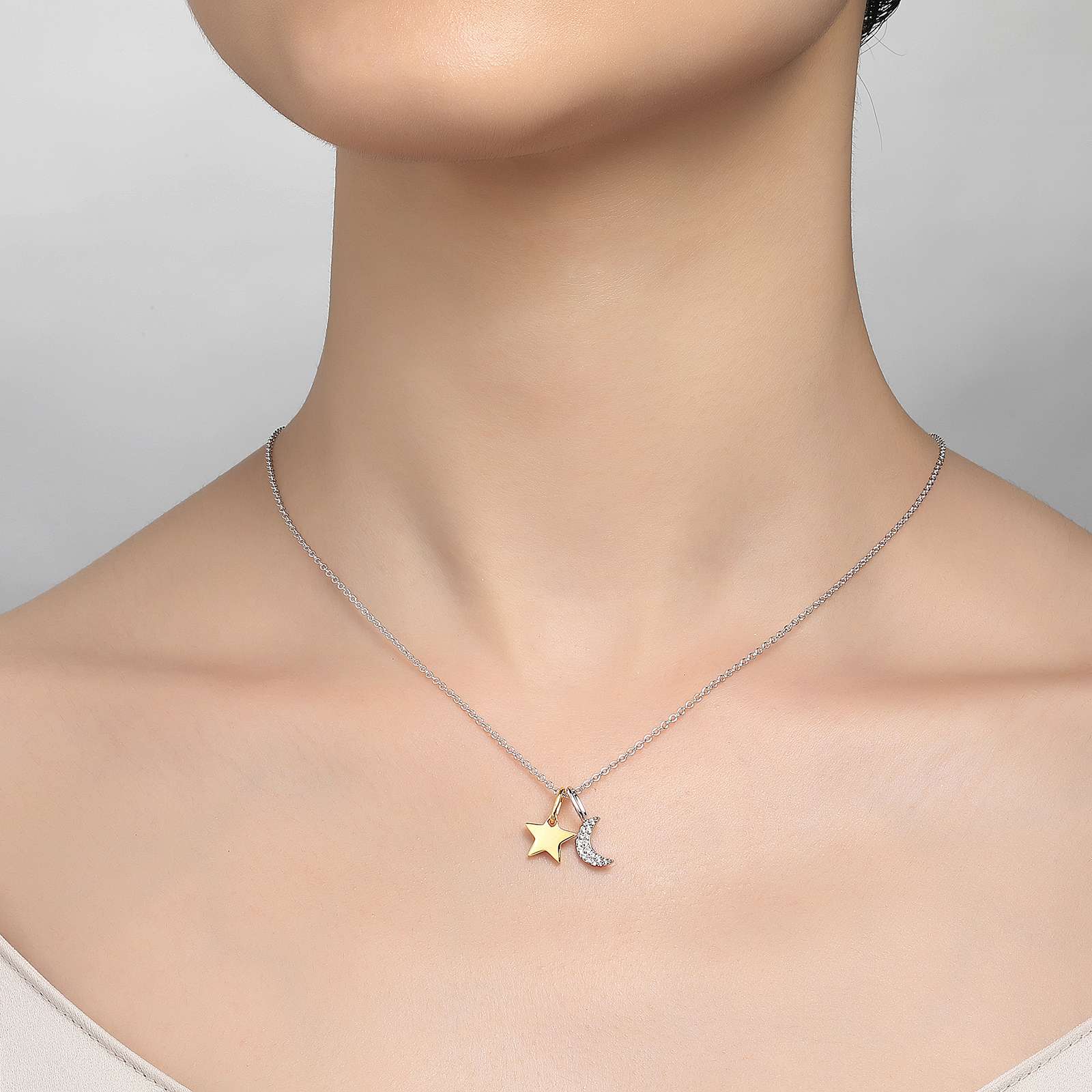 LAFONN Moon & Star Shadow Charm Necklace P0220CLT20