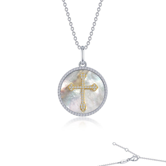 LAFONN Cross on Mother of Pearl Disc Necklace P0284PLT20