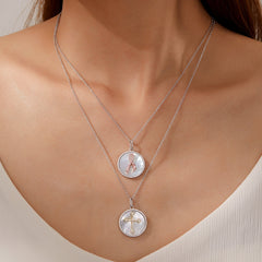 LAFONN Cross on Mother of Pearl Disc Necklace P0284PLT20