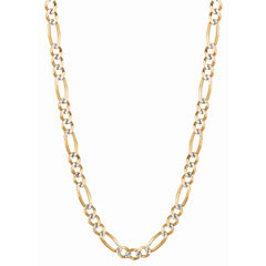 Yellow Gold Diamond Cut/ Textured White Pave Figaro Bracelet