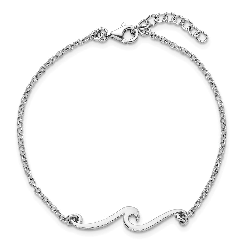 Sterling Silver Rhodium-plated Polished Wave 7 inch with a 1 inch extention Bracelet PLB-021