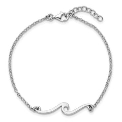 Sterling Silver Rhodium-plated Polished Wave 7 inch with a 1 inch extention Bracelet PLB-021