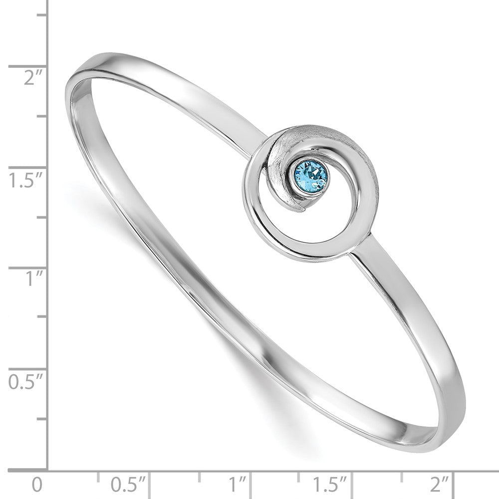 Sterling Silver Rhodium-Plated Polished Crystal Wave Closed Latch Bangle PLB-349