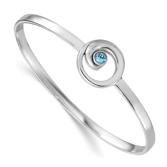 Sterling Silver Rhodium-Plated Polished Crystal Wave Closed Latch Bangle PLB-349