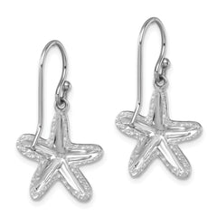 PLE-025 Sterling Silver Rhodium-plated Polished Gold-tone Star Fish Dangle Earrings