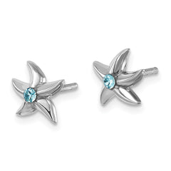PLE-050 Sterling Silver Rhodium-plated Polished Crystal Starfish Post Earrings