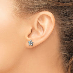 PLE-050 Sterling Silver Rhodium-plated Polished Crystal Starfish Post Earrings