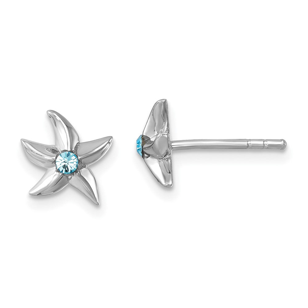 PLE-050 Sterling Silver Rhodium-plated Polished Crystal Starfish Post Earrings