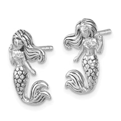 PLE-065 Sterling Silver Rhodium-Plated Antiqued Mermaid Earrings
