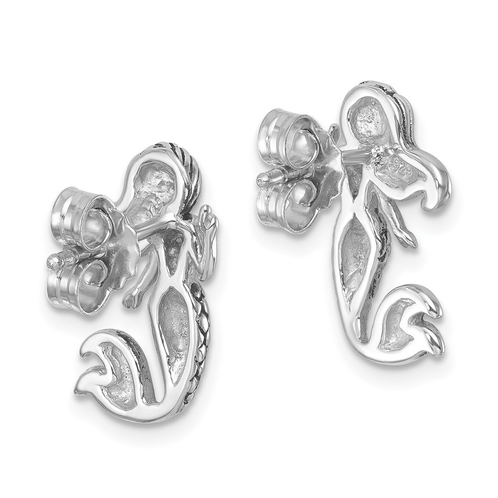PLE-065 Sterling Silver Rhodium-Plated Antiqued Mermaid Earrings
