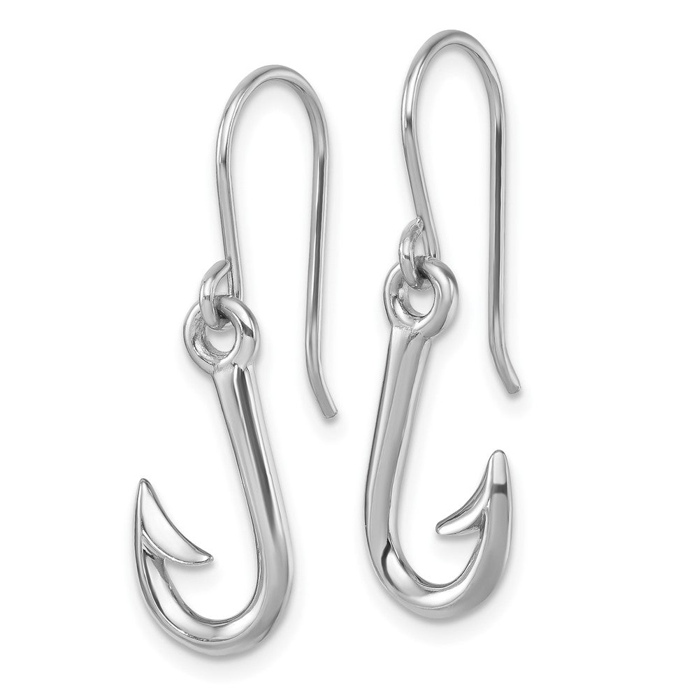 PLE-066 Sterling Silver Rhodium-Plated Polished Hook Dangle Earrings