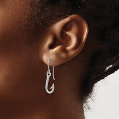 PLE-066 Sterling Silver Rhodium-Plated Polished Hook Dangle Earrings