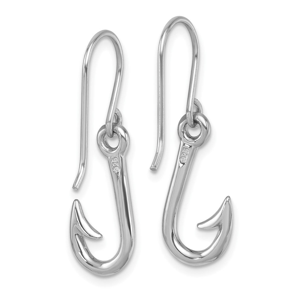 PLE-066 Sterling Silver Rhodium-Plated Polished Hook Dangle Earrings