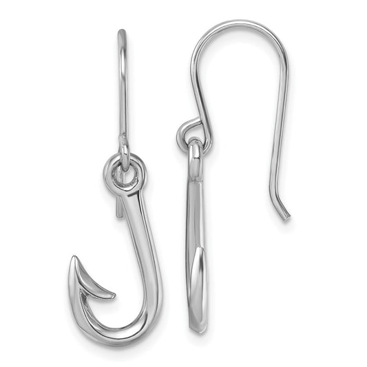 PLE-066 Sterling Silver Rhodium-Plated Polished Hook Dangle Earrings