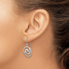 PLE-182 Sterling Silver Rhodium-Plated Polished and Brushed Double Wave Dangle Earrings