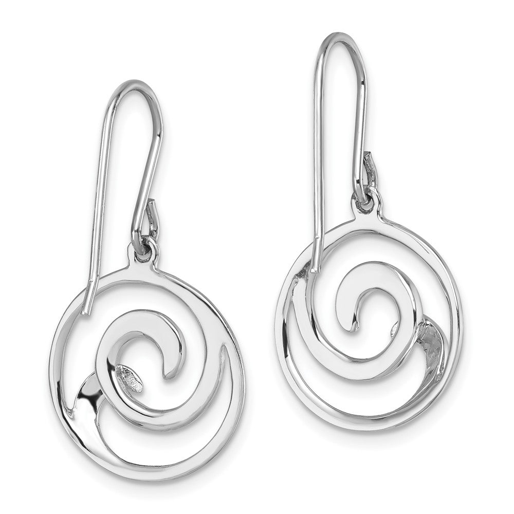 PLE-182 Sterling Silver Rhodium-Plated Polished and Brushed Double Wave Dangle Earrings