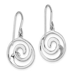 PLE-182 Sterling Silver Rhodium-Plated Polished and Brushed Double Wave Dangle Earrings