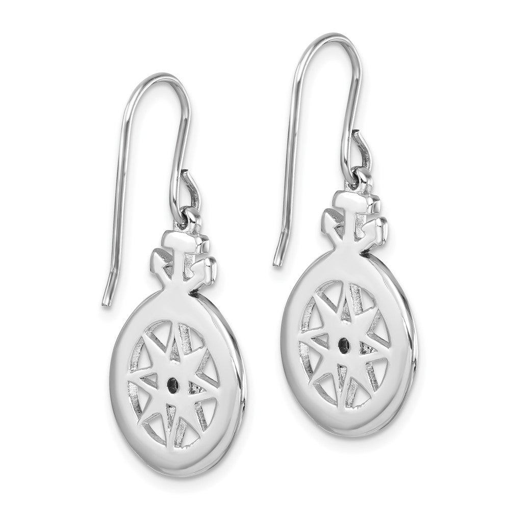 PLE-241 Sterling Silver Rhodium-Plated Polished CZ Compass Dangle Earrings