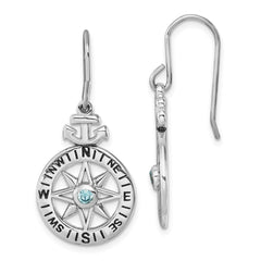 PLE-241 Sterling Silver Rhodium-Plated Polished CZ Compass Dangle Earrings