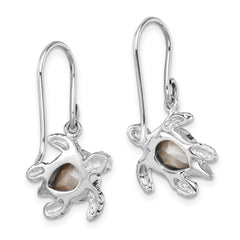 PLE-256 Sterling Silver Rhodium-plated Polished and Antiqued Blue Crystal Turtle Dangle Earrings
