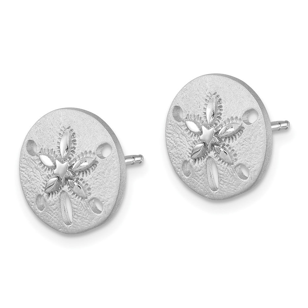 PLE-380 Sterling Silver Rhodium-Plated Textured Sand Dollar Post Earrings