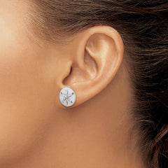 PLE-380 Sterling Silver Rhodium-Plated Textured Sand Dollar Post Earrings