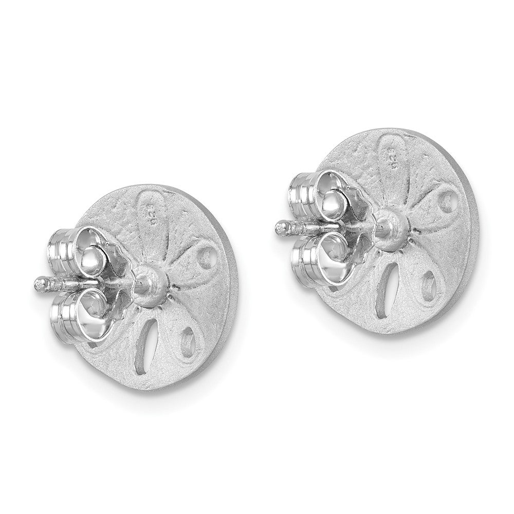 PLE-380 Sterling Silver Rhodium-Plated Textured Sand Dollar Post Earrings