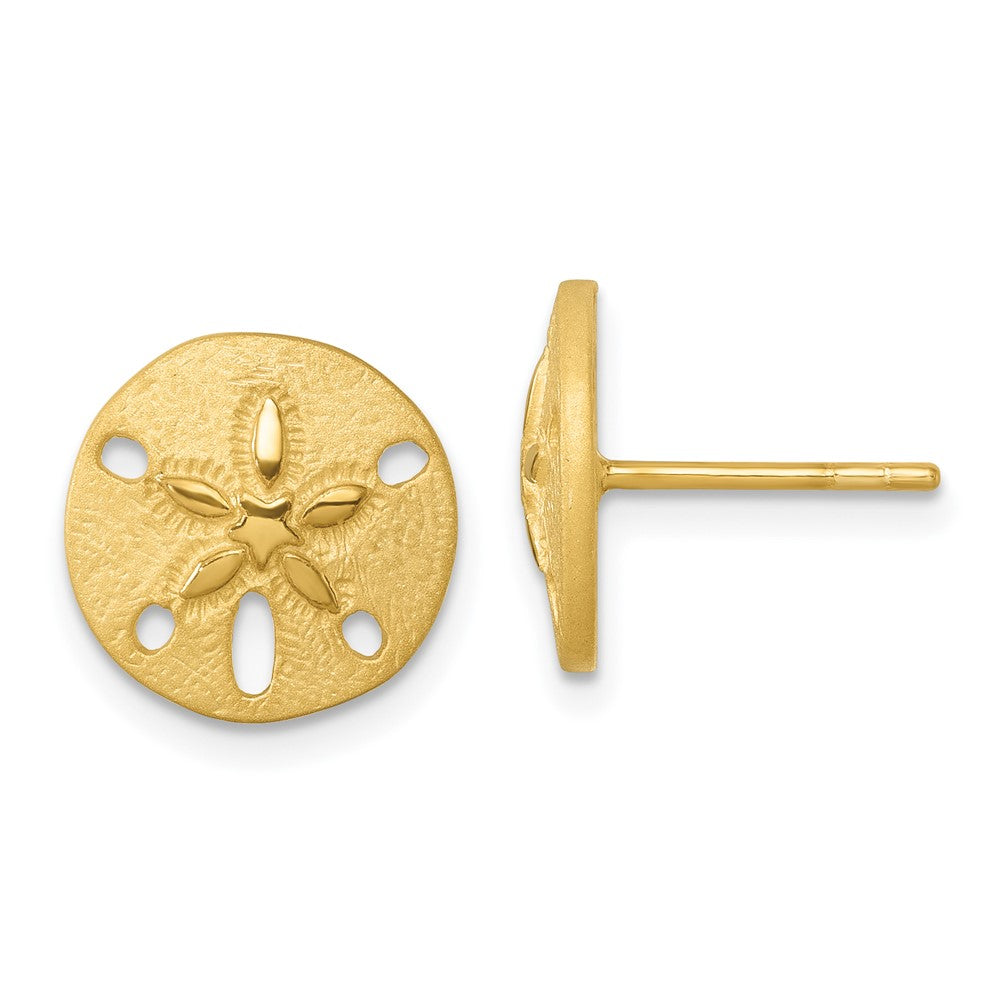 PLE-380V Sterling Silver Rhodium-plated Brushed and Polished Gold-tone Sand Dollar Post Earrings