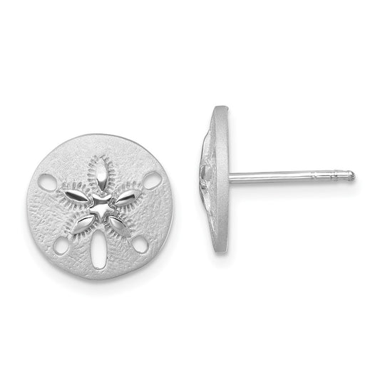 PLE-380 Sterling Silver Rhodium-Plated Textured Sand Dollar Post Earrings
