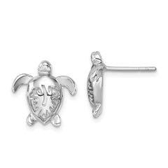 PLE-400 Sterling Silver Rhodium-Plated Polished Flower Back Turtle Post Earrings