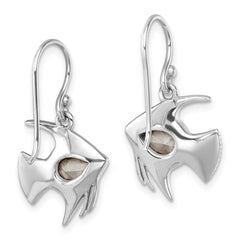 PLE-453 Sterling Silver Rhodium-plated Polished Blue Crystal Angel Fish Dangle Earr