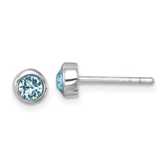PLE-470 Sterling Silver Rhodium-Plated Polished Blue Crystal 3.5mm Post Earrings