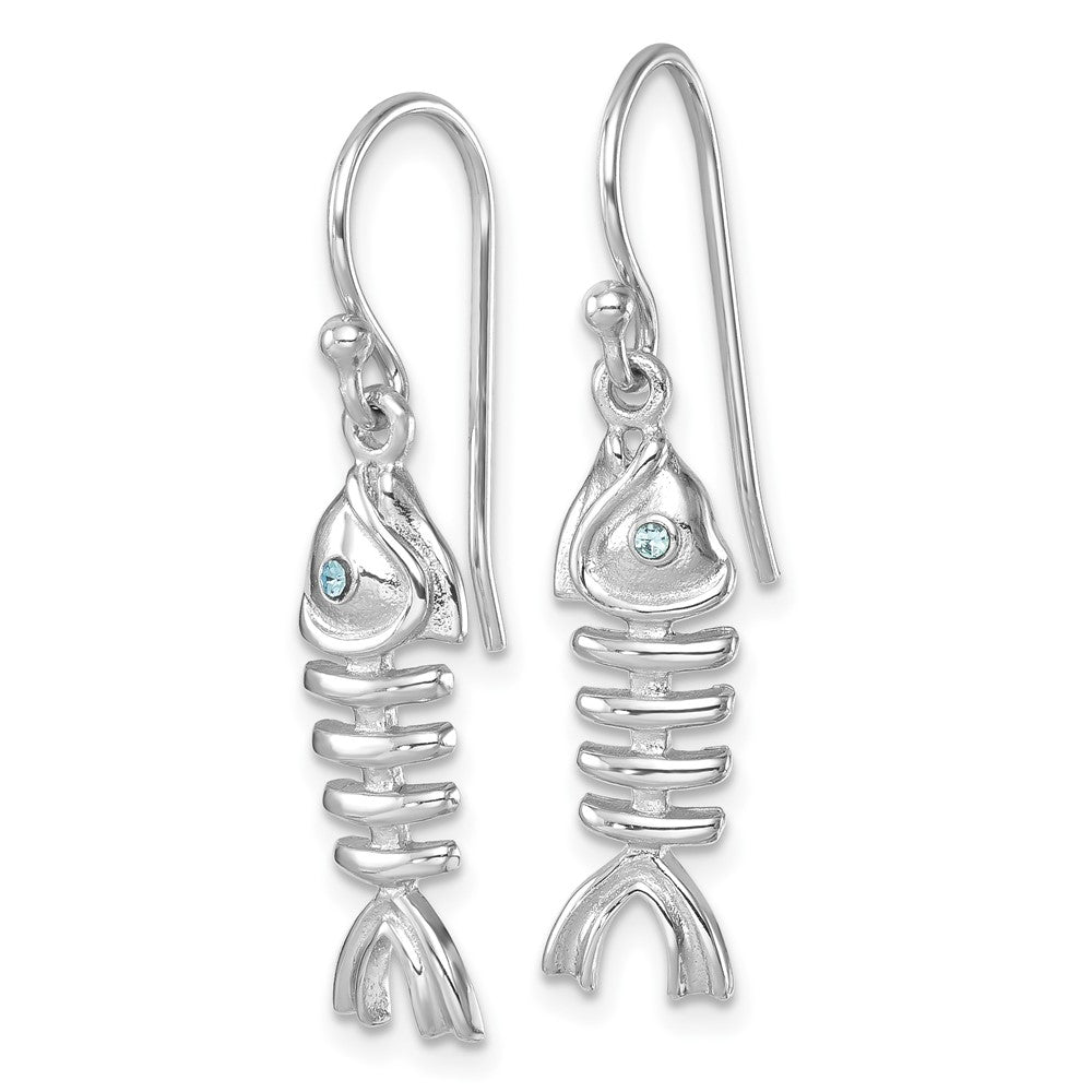 PLE-472 Sterling Silver Rhodium-plated Polished Crystal Eye Bonefish Dangle Earring