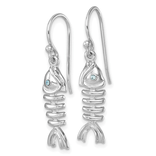 PLE-472 Sterling Silver Rhodium-plated Polished Crystal Eye Bonefish Dangle Earring