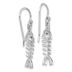PLE-472 Sterling Silver Rhodium-plated Polished Crystal Eye Bonefish Dangle Earring