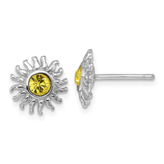PLE-487 Sterling Silver Rhodium-Plated Polished Yellow Crystal Sun Post Earrings