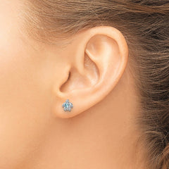 PLE-510 Sterling Silver Rhodium-Plated Polished Blue Crystal Inlay Tiny Turtle Post Earrings