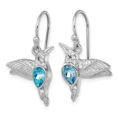 PLE-511 Sterling Silver Rhodium-plated Polished Crystal Inlay Hummingbird Dangle Earrings