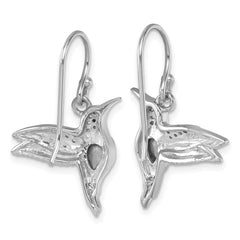 PLE-511 Sterling Silver Rhodium-plated Polished Crystal Inlay Hummingbird Dangle Earrings