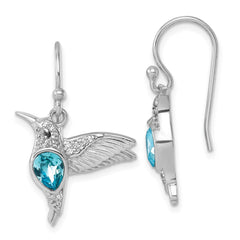 PLE-511 Sterling Silver Rhodium-plated Polished Crystal Inlay Hummingbird Dangle Earrings