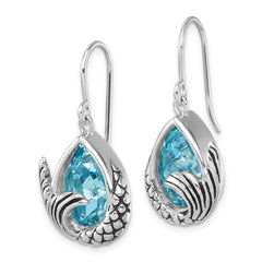 PLE-514 Sterling Silver Rhodium-plated Crystal Mermaid Tail Dangle Earrings